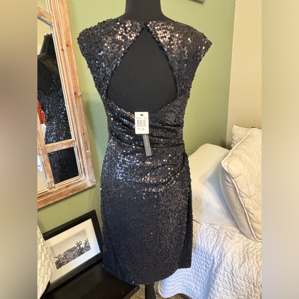 NWT David Meister dress 6 medium Sequin open back black dress cocktail LBD Vegas - Picture 5 of 16